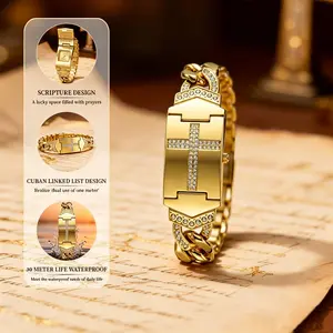 【Gold Cross Bracelet Watches】 Sparkling Crystal Cross Embellishment, Geometric Rectangular Dial, Premium Metal Bracelet Timepiece, Perfect for Daily Elegance & Gifting Perfect Mother’s Day gift