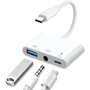 Aux to USB C to USB Adapter, 3-in-1 USB OTG Adapter with USB C to 3.5mm Audio Adapter and 60W PD   Port, Compatible with iPhone15/16/17, iPadPro, MacBook, Galaxy S23 and