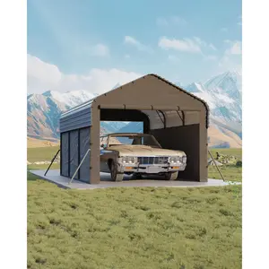 Gaomon 10'x15'x9' Enclosed Type Metal Carport, Heavy Duty Steel Frame Structure with 220g Tarp, All-Weather Outdoor Shelter for Sedans, Boats