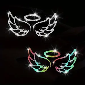 Angel Halo Wings Pattern Shiny Car Sticker, Geometric Design for Auto Windows, Bumpers, Windshields, Universal Fit, Self-Adhesive DIY Decor, Vinyl Decal