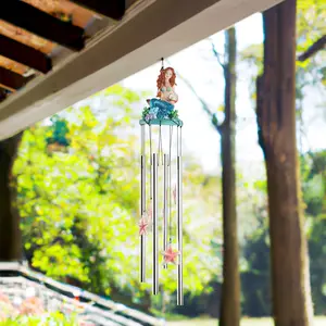 23" Long Mermaid with Pearl Round Top Wind Chime Fantasy Decoration Figurine