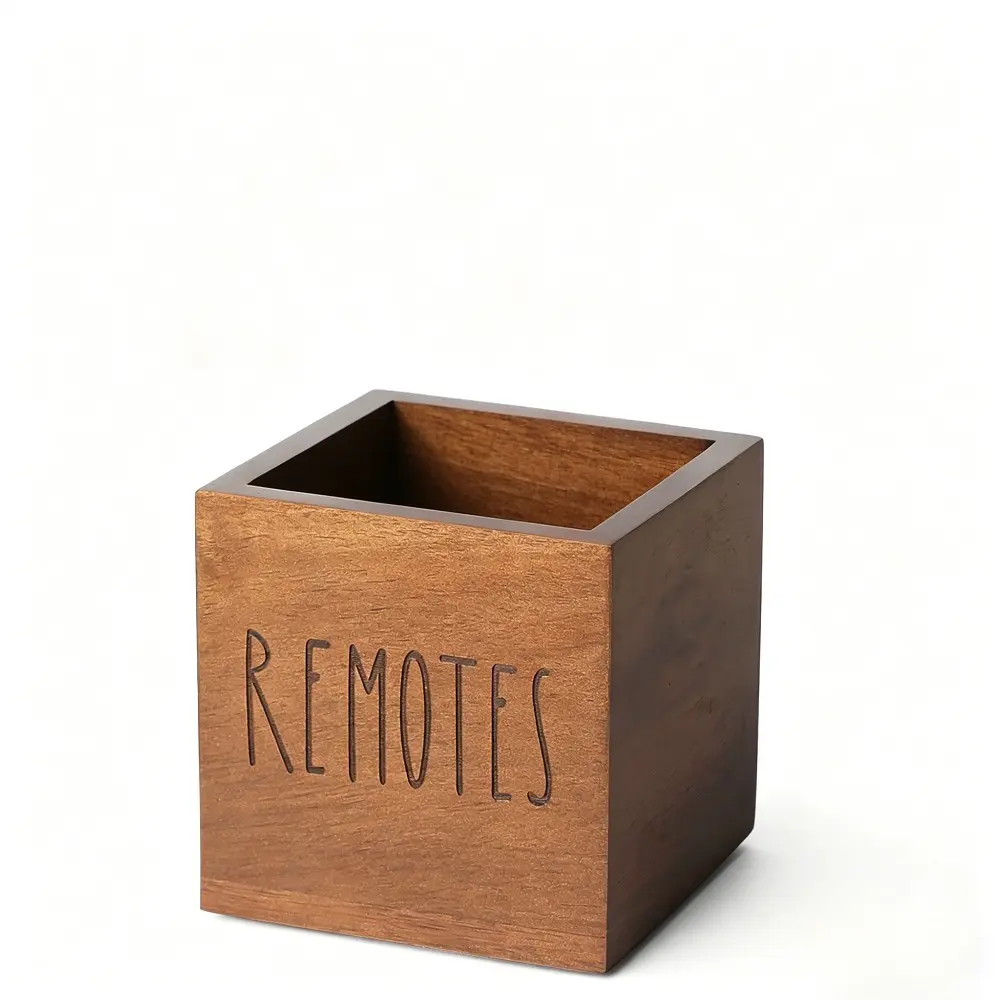 1pc Acacia Wood Remote Control Holder, Solid TV Media Storage Box with Open Lid Design, Table Organizers, Fits One/Two/Three/More Remotes, Ideal for Home & Bedroom Table Organization, Home Office Desk Accessory