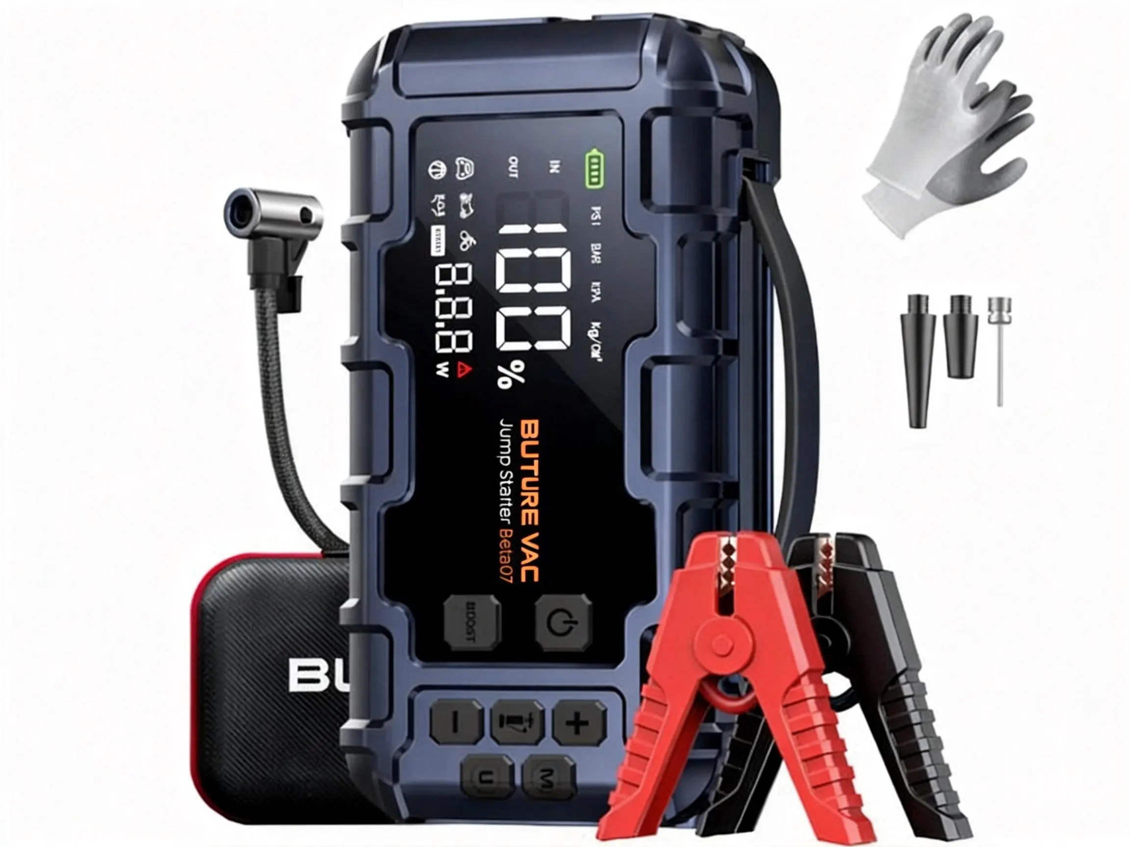 Buture 10-in-1 Portable Car Battery ultra-safe Jump Starter with Air Compressor 8000A 160PSI 45W Charger, Jump Starter Jump Box (All Gas 14L Diesel), Car Battery Jumper Starter Portable Jumper Cables, Gloves, Lights,Christmas,gift
