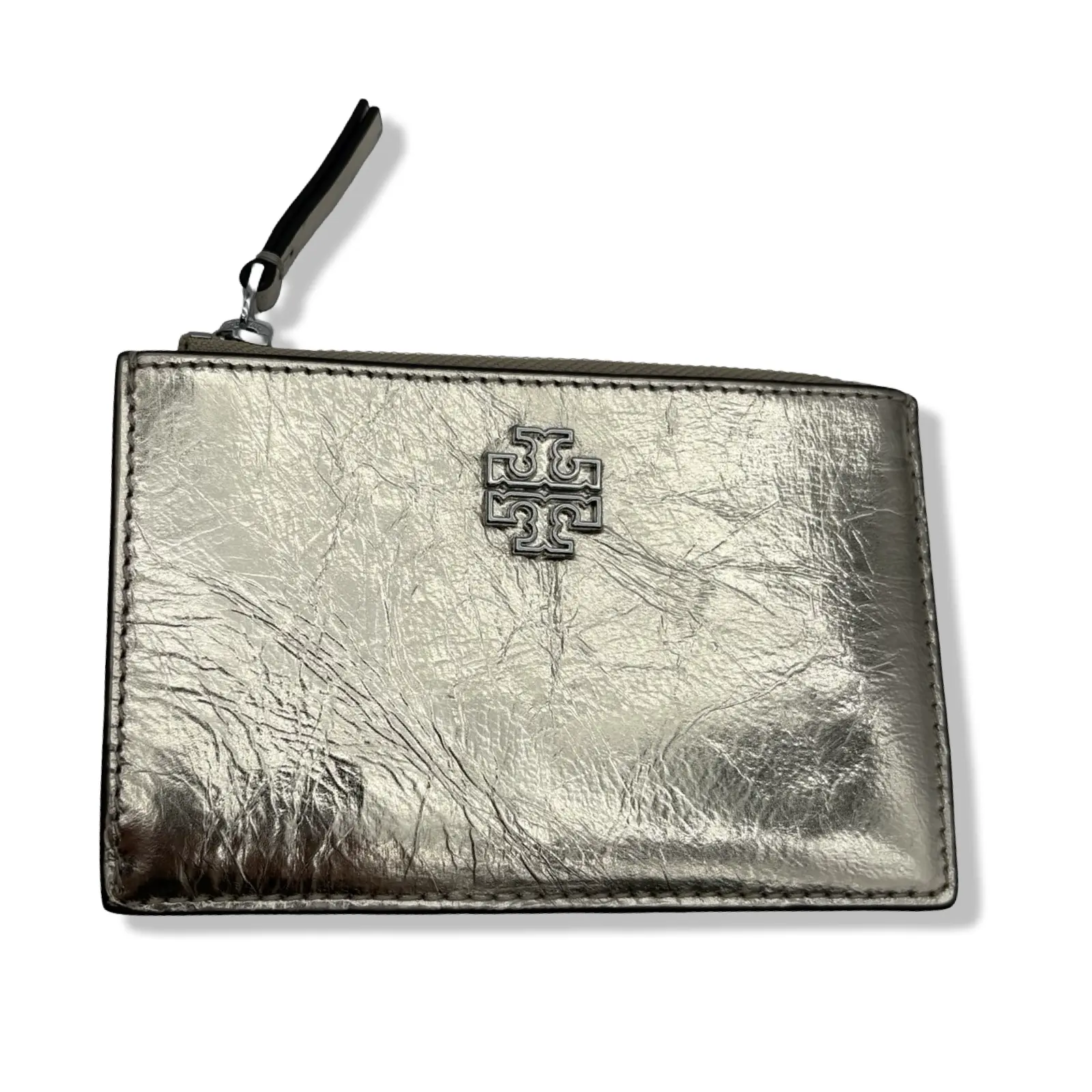 Pre-owned Tory Burch Metallic Leather Small Leather Goods Women's Britten Metallic Zip Card Case Wallet B0FTMMBNG9