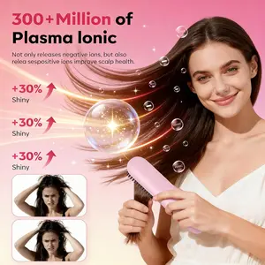 2Pcs GoBrush Pro 2025 Hair Straightener Brush for Short Hair, Portable Travel Straightener, 4 Temps Fast Heating MCH Ceramic, Smooth Frizz Styling Tool (2pcs)