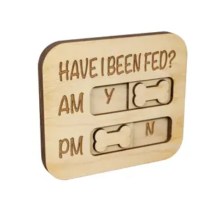 JennyGems Dog Feeding Reminder, Have I Been Fed, Dog Feeding Magnet, Feed Tracker AM PM, Wooden Reminder Slider for Fridge