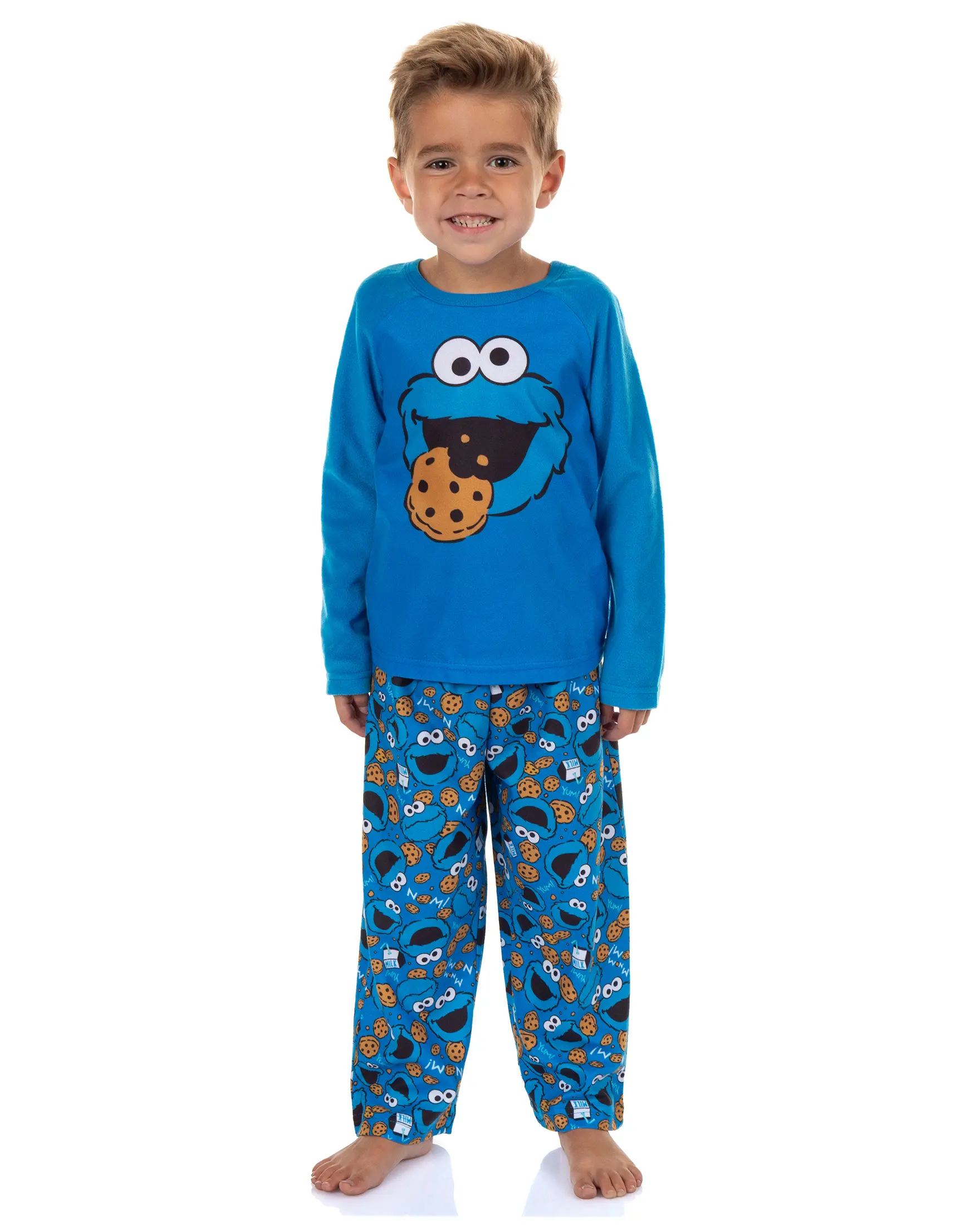 Sesame Street Pajamas Toddler Boy's Cookie Monster Long Sleeve and Pant PJ Set, Polyester Clothes, Long Sleeve Shirt, Cute Pajamas