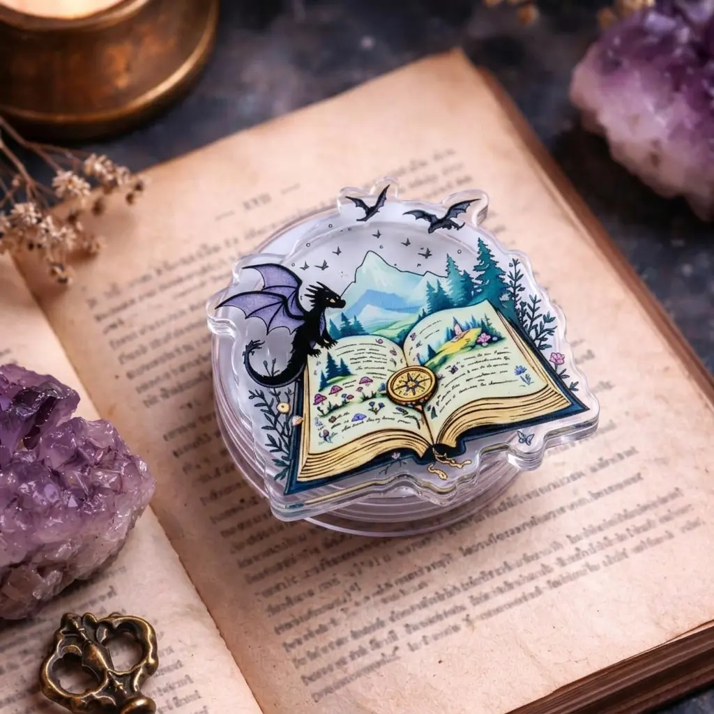 Fantasy Dragon Book Phone Grip Clear Acrylic Griptok - Aesthetic Magical Adventure Storybook Cell Phone Stand Holder, Cute Spooky Booktok Kindle Ereader Ring Accessory, Whimsical Gift for Bookworms and Fantasy Lovers