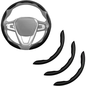 Carbon Fiber Steering Wheel Cover 3 count Anti-Slip  Steering Wheel Accessories Snap on Grip 15 inch Universal Matte Black
