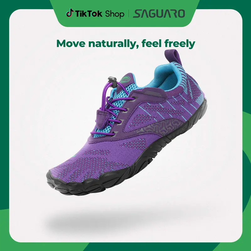 Saguaro Unisex Blue/Black Minimalist Trail Runners - Wide Toe Box, Barefoot Shoes, 0-DROP, Sustainable Material, Stretchy Uppers, Elastic Laces, Max Flexibility, More Breathable, Workout Hiking Casual Trainers, Father's Day Gifts