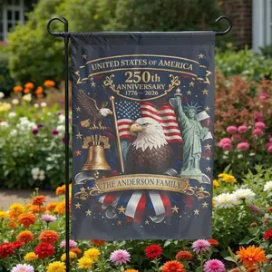 Personalized 250th Anniversary USA Garden Flag _ Patriotic Eagle & Liberty Bell Design _ Double-Sided Premium Polyester _ Custom Family Name Outdoor Decor Gift