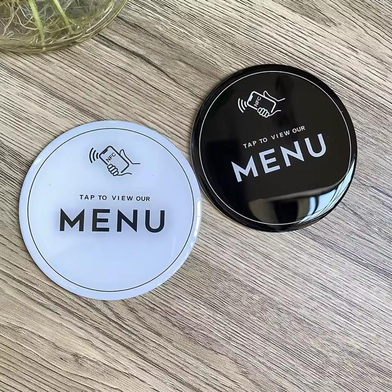NFC Tap to View Digital Menu for Restaurants Barber Shop Epoxy NFC Menu Table Adhesive Sticker Sign Compatible with iPhone & Androids Fast Read Write Function Amiibo Compatible Ntag215