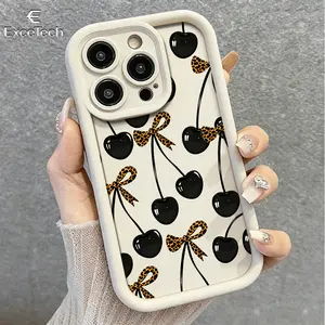Cute leopard print, wine red, cherry, black cherry Phone Case for iPhone17Pro Max/11/12/13/14/15/16Compatible with the Samsung Galaxy S26 Ultra/S25/S24/S23/S22 series; features a precision-cut design for a snug fit, providing comprehensive protection