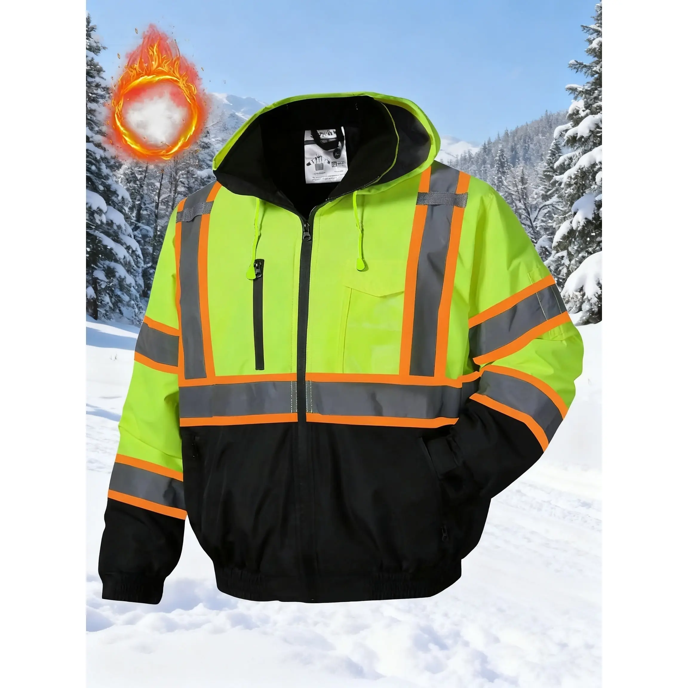1pc Men'S Thick Work Jacket, Heavy Duty Coat, Workwear, Plus Size, Outdoor Work Jacket with Pockets, Detachable Hood, Outdoor Work Coat, Men'S Thick Outdoor Work Jacket for Cold Weather, Unisex