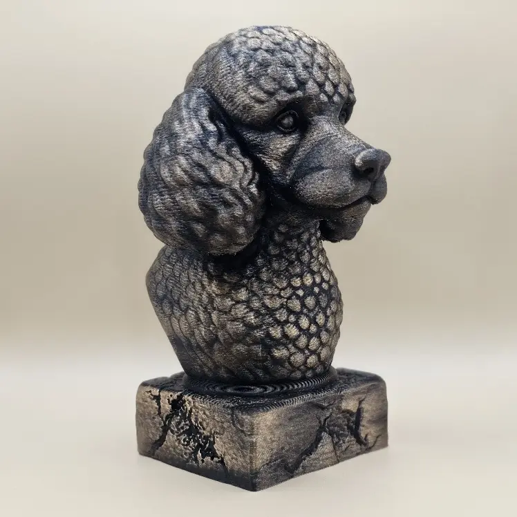 Poodle 3d Printed Statue Bust Hand Painted Statue for Dog and Pet Lovers 6 Inches Tall Decor