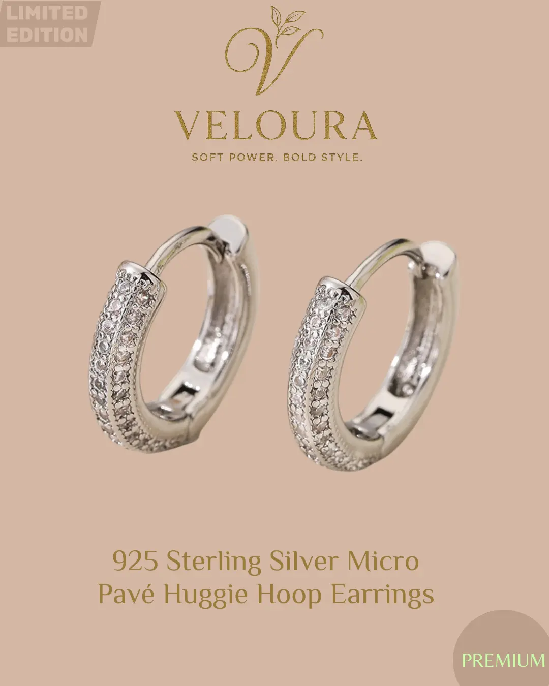 925 Sterling Silver Micro Pavé Huggie Hoop Earrings