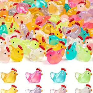 Night Glow Mini Chicken Resin Figure, Multi-Color Glowing Chick Model, Micro Landscape, DIY, Home Outdoor Party Decor, Birthday Gift