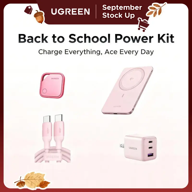UGREEN Back to School Power Kit Travel Essentials Bundle 5000mAh 15W Wireless Magnetic Power Bank,30W 2C1A Charger,60W USB C to USB C Cable(3.3FT) ,FineTrack Air Tracker Tags (iOS Only)