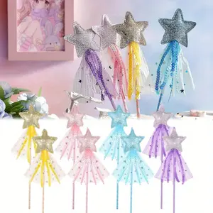 8 Pcs Fairy Wands,Star Glitter Princess Wands for Girls Yougers Princess Party Favors Angel Sticks with Ribbon Costume Props for Birthday Wedding Cosplay Magical Masks gift  for  girls bridal  shower  gift