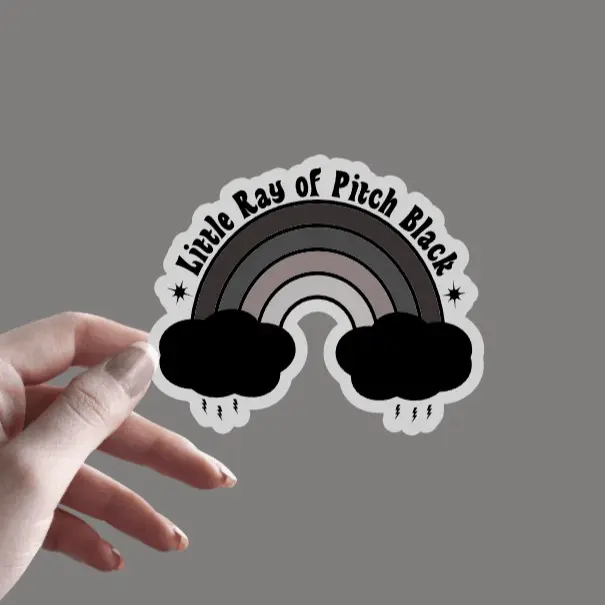 Little Ray of Pitch Black Rainbow - Sticker | Black Rainbow Sticker | Goth Emo Sticker | Funny Sarcastic Sticker | Anxiety Introvert Sticker | Mental Health | Trauma Therapy Sticker