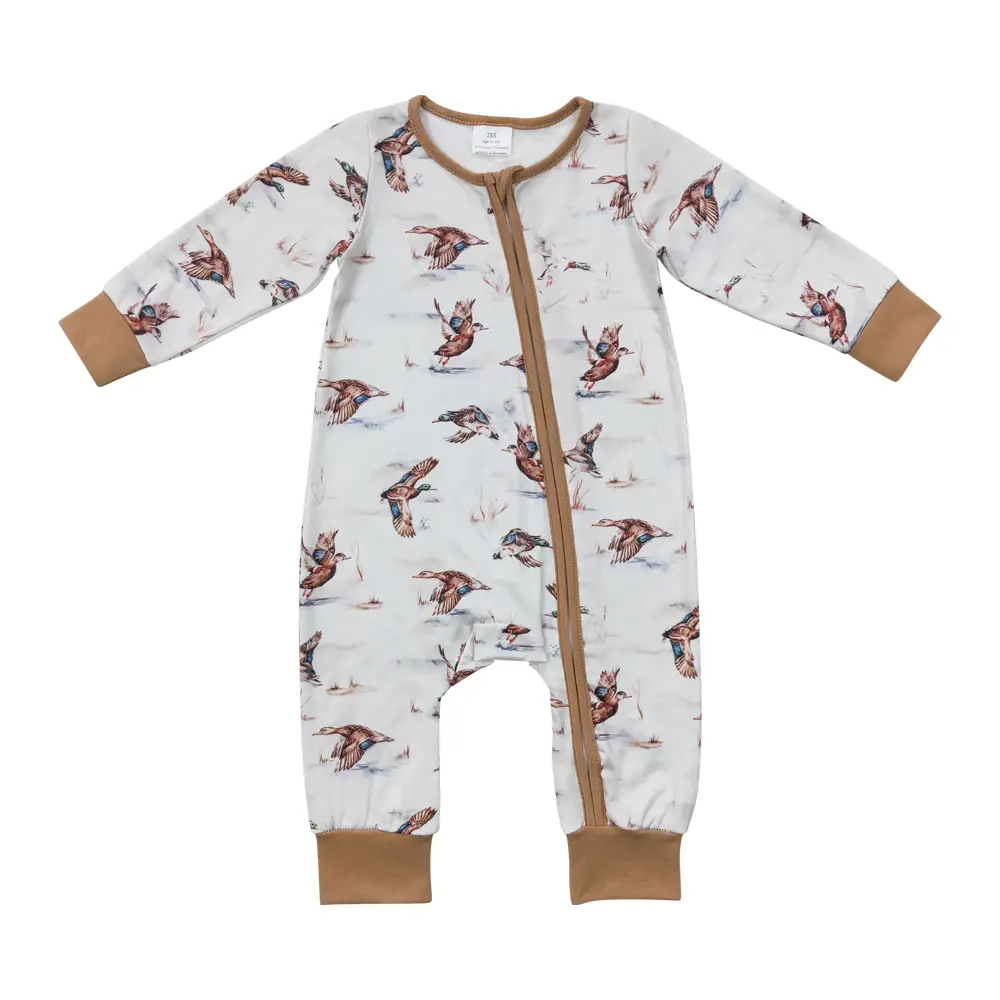 LR0816--hunting mallard long sleeve baby zip sleeper Romper