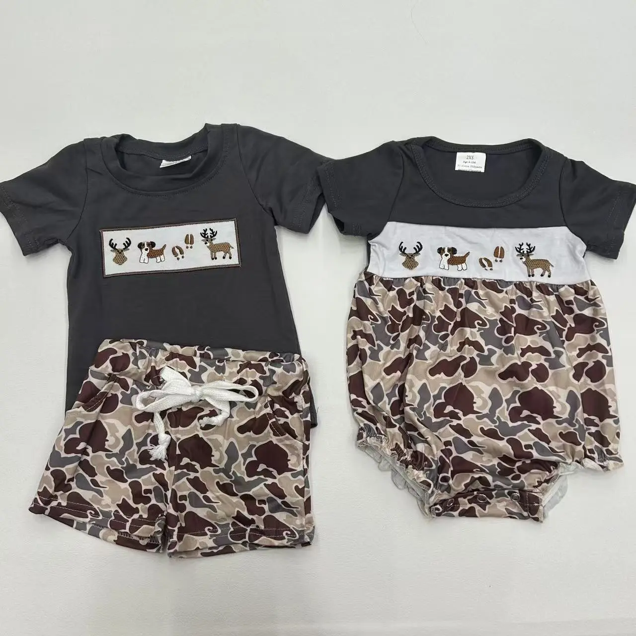 Boys' 2-Piece Lightweight Summer Casual Hunting Camo Clothing Set - Short-Sleeve Deer Print Top, Breathable Set for Outdoor Explorers