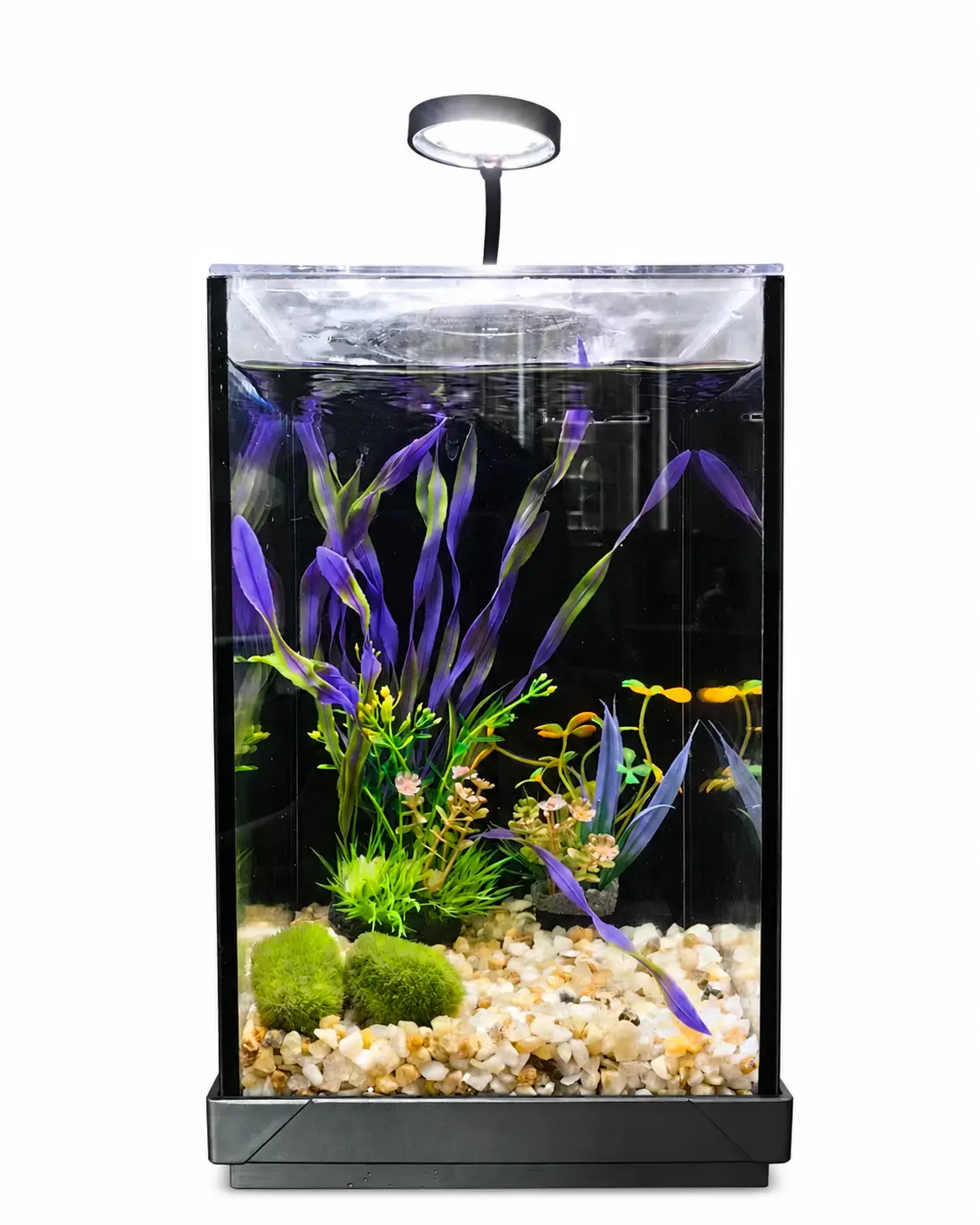 1.83 Gal Beginner-Friendly Aquarium Kit, 360° Rotating Desktop Fish Tank & Office Desk Decor, with Silent Filtration, LED Light & Artificial Plants
