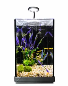 1.83 Gallon Desktop Fish Tank, Rotating Small Aquarium, Aquarium Kit with Free Aquascape Decor