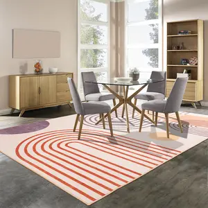 Abstract Modern Area Rug with Wavy Circles - Contemporary Low-Pile Carpet for Living Room, Bedroom, Dining Room & Office Decor-S