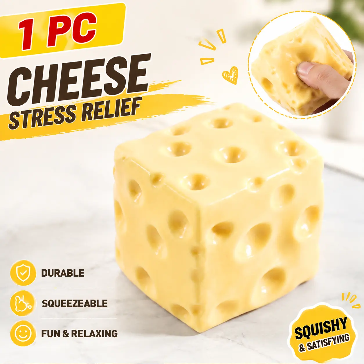 Crunchy Squishy Cheese Toy,Funny Fidget Toy,Stress Relief Gift,Slow-Rebound Stress Relief Toy Building Blocks,Cute Soft Sensory Toy, Relaxing Desk Toy Squeeze Toy Stress Relief Desk Toy For All Ages