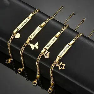 Personalized Butterfly Pendant Stainless Steel Bracelet Custom DIY Engraved Name Anniversary Birthday Gift For Family Members Friend Valentine'S Day Gift