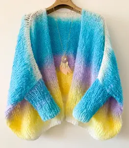 Oversized Chunky Mohair Cardigan, Drop Sholder Sleeves, Unique Gift For Women, Colorful Statement Women Sweater, Trendy Neon Color Clothes