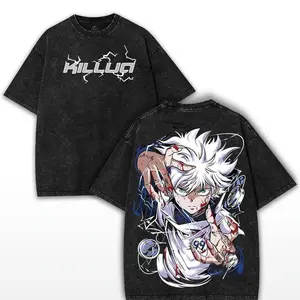 valentine shirts Killua Zoldyck Hunter x Hunter Oversized Washed Tee – Double Printed Cotton Anime Shirt | Perfect for TikTok Otaku Fans