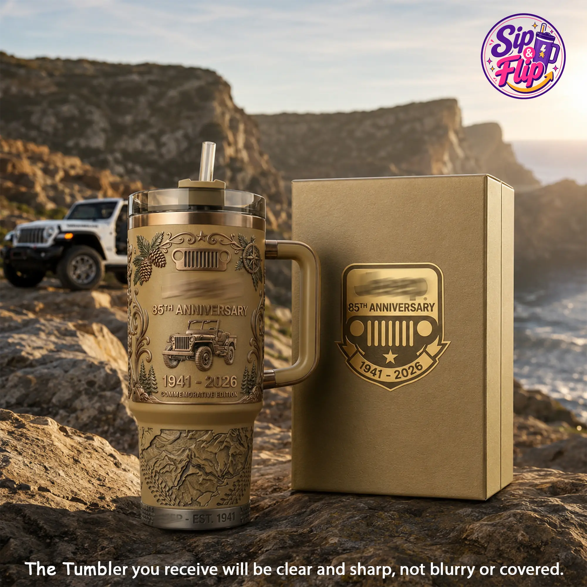 85th Off-Road Heritage Anniversary Ver 2 40oz Tumbler, Premium Stainless Steel Insulated Travel Cup With Handle and Straw, Rugged 4x4 Adventure Design, Leakproof Camping Mug, Outdoor Explorer Gift for Men and Women