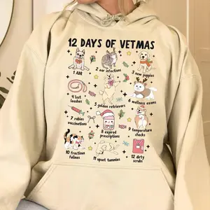 [ship from US] 12 Day Of Vetmas Hoodie, Veterinary Medicine Shirt, Vet Tech Xmas Gifts, Vet Staff Sweatshirt| Cozy Gildan Hoodie Womenswear