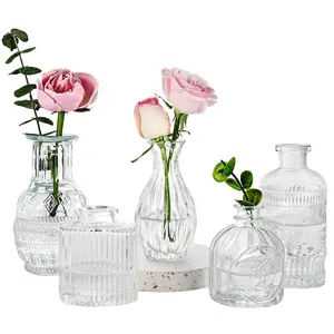 Set of 5 Glass Bud Vases, Vase for Flowers in Bulk for Rustic Wedding Home Table Decorations, Small Vases for Centerpieces