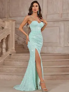 Women's Glitter Sequins Mermaid Dress, Elegant Sleeveless Formal Evening Party Gown, Ladies Clothes for Cocktail Prom