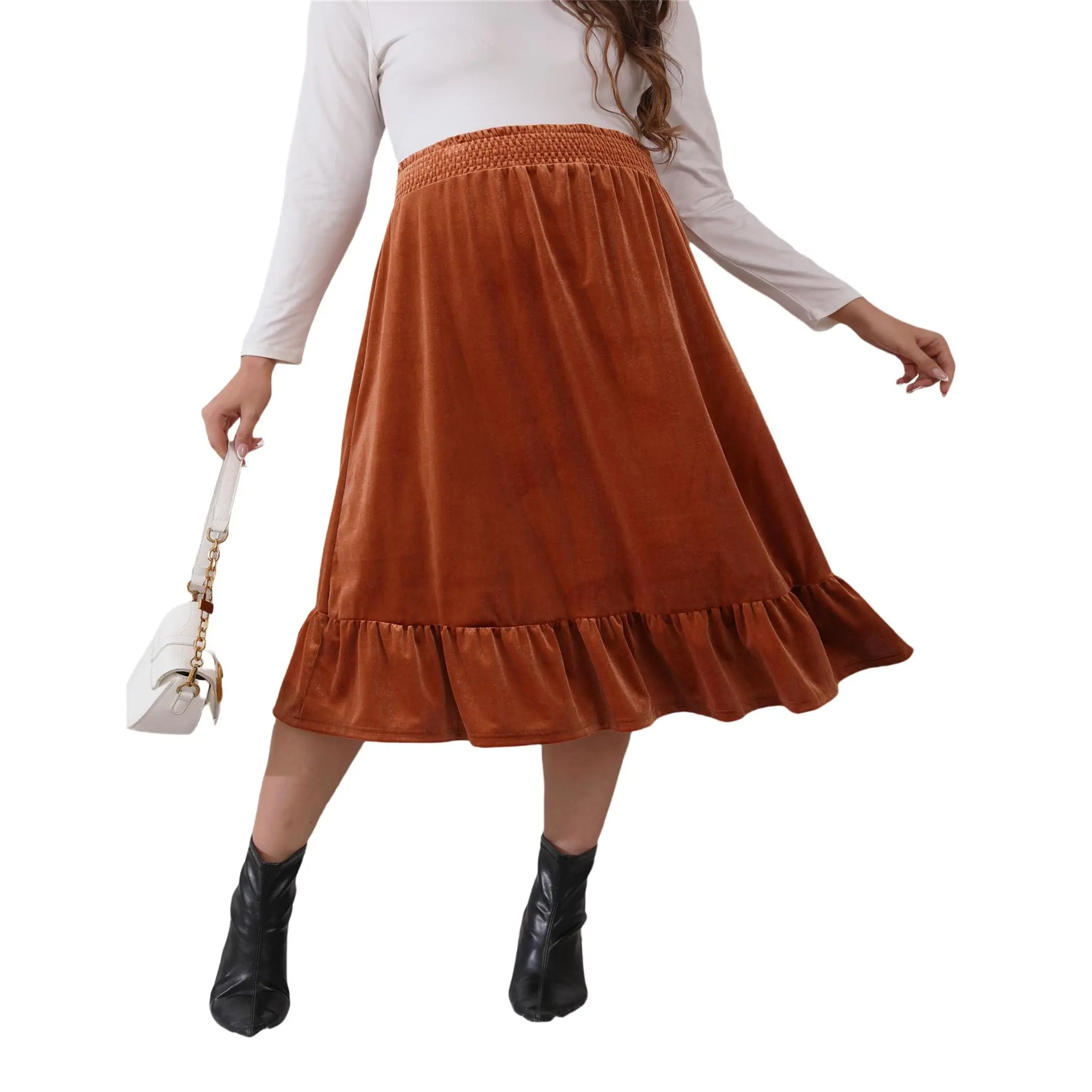Maternity Velvet High Waist Tiered Skirt for Women Soft Flowy Pregnancy Maxi Skirt Elegant Stretch Casual Fall Winter Maternity Clothes Outfit