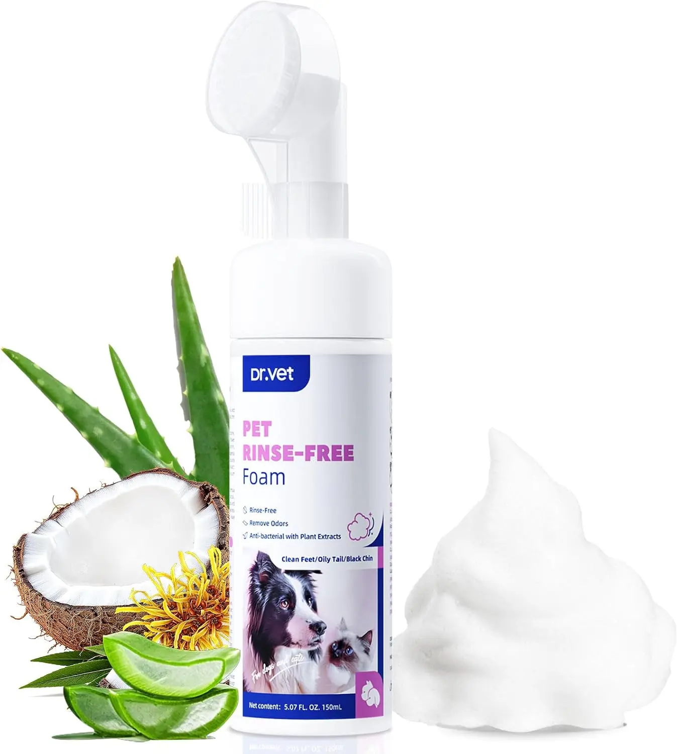 Paw Cleaner for Dogs & Cats, No-Rinse Foaming Pet Foot Washer for Dirty, Muddy Paws, Gentle, Fragrance-Free, pH Balanced Foaming Cleanser with Silicone Bristle Brush, 5 fl oz
