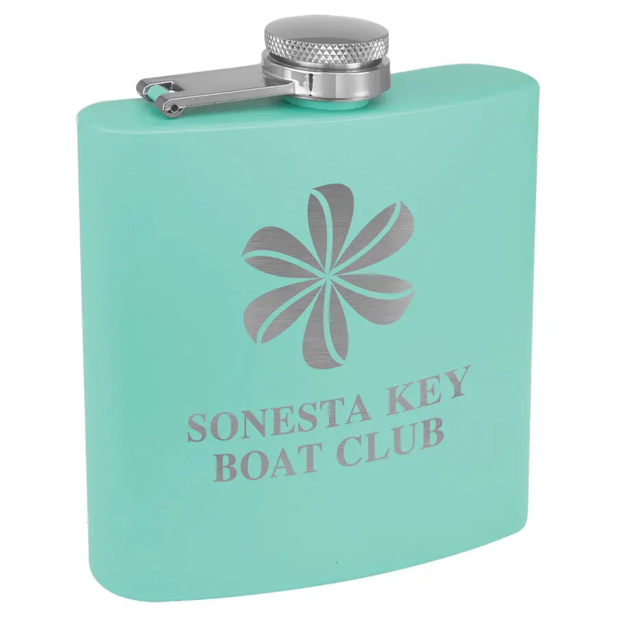 Custom Engraved 6 oz Matte Teal Stainless Steel Hip Flask - Personalized Laser-Engraved Gift for Bridal Party, Birthday Occasions