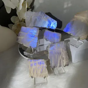 Shining Blue Flash Moonstone Slabs on Stand