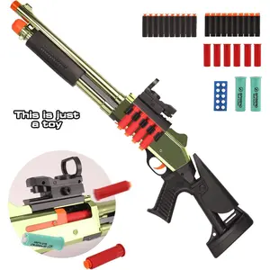 JH2027 XM1014 Golden Shell Ejecting Soft Dart Toy with 20 Safe EVA Darts 6 Reusable Shells Realistic Design for Outdoor Team Games Perfect Birthday Christmas Gift for Kids and Teens