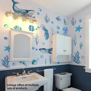 A set of 2 pieces (30*60cm*2pcs) hand-painted ocean bathtub stickers for living room, bedroom and bathroom background decoration Decorative Wall Sticker M16104-YJ