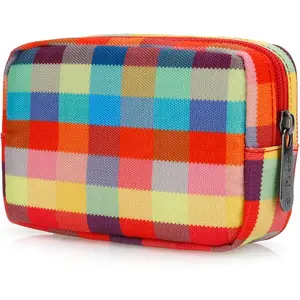 Cute Small Makeup Bag,  Toiletry  Care Make up Little Items Pouch for Purse,Zipper Mini Tech Charger   Organizer Case,Travel Accessories,Checkered Colorful