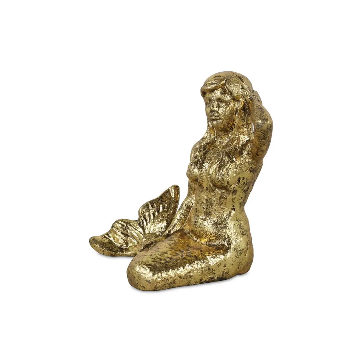 Cheungs 5689GD Golden Cast Iron Mermaid Figurine Statue - 7x4.5x6.25 in 3D Art Statue, Mermaid Motif Home Decor Accent for Room Ceiling Display, 3D Art Statues