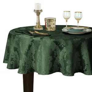 Barcelona Jacquard Damask Stain Resistant Tablecloth - 60" x 84" Oval - Hunter Green - Elrene Home Fashions