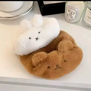 Cute White Miffyi Rabbit and Boris Brown Bear Plush Large Hair Tie | Autumn and Winter Bun Hair Rope, Adorable Hair Accessory