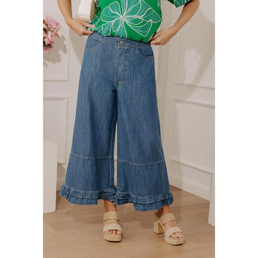 The Virginia Midrise Wide Leg Ruffle Jean