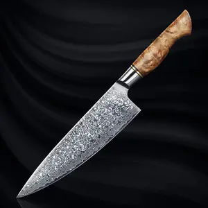 67-Layer Damascus Steel 8" Chef's Knife - Japanese VG10 Steel Kitchen Knife with Natural Sycamore Wood Handle - Dynasty Collection - Senken Knives