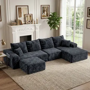 【Summer Vibes】Joylsle Black/ Gray 137"W x 59"D x 22"H L/U-Shaped,a cloud couch,sofas living room,living room furniture,sectional couch,boneless couch,couches,boneless sectional couch,cloud couches,couches for living rooms,Plush Corduroy,3 Packages,